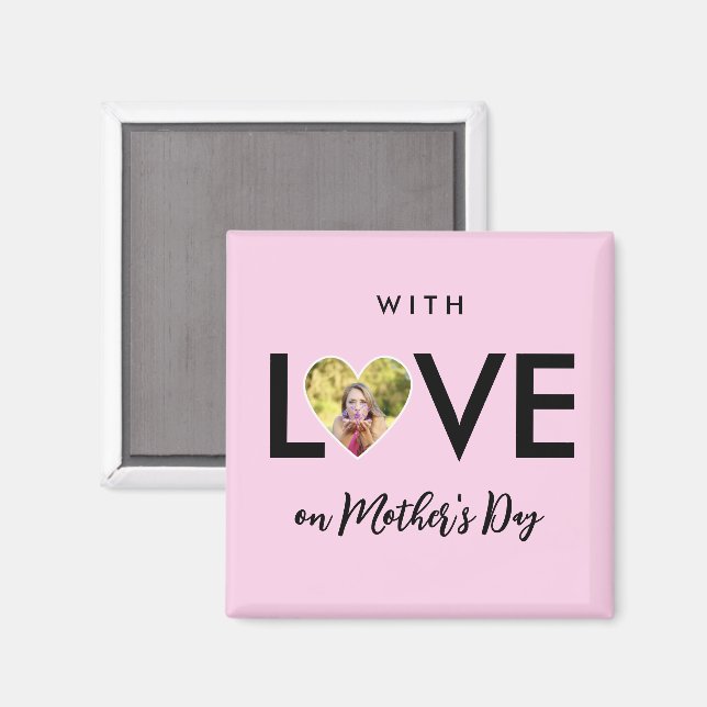 Mothers Day Custom Photo Pink Heart Frame Magnet (Front/Back)