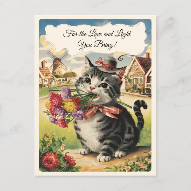 Mother's Day customisable cute vintage cat retro Postcard (Front)
