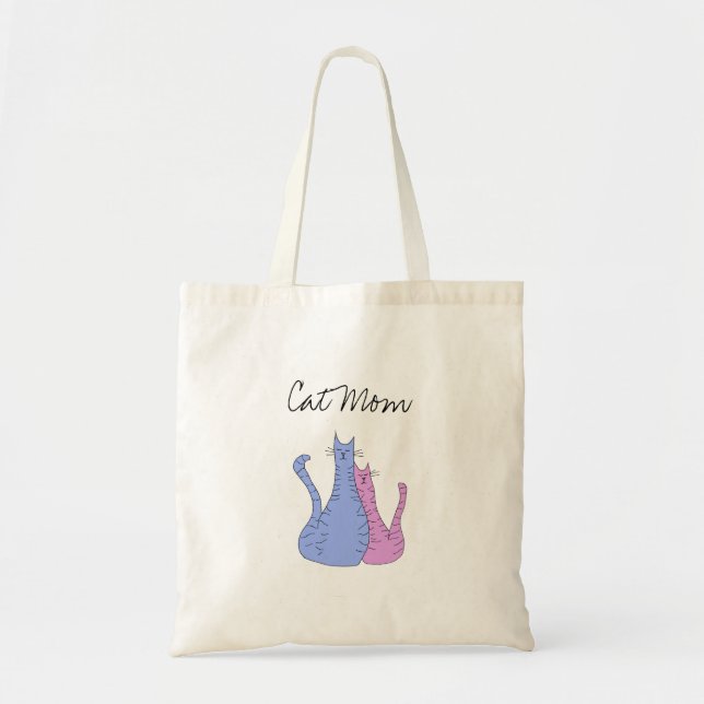 Mother's Day Cute Cat Mum Blue Pink Tote Bag (Front)