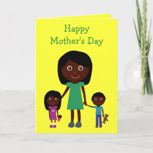 Mothers Day Cute Ethnic Cartoon Characters Card