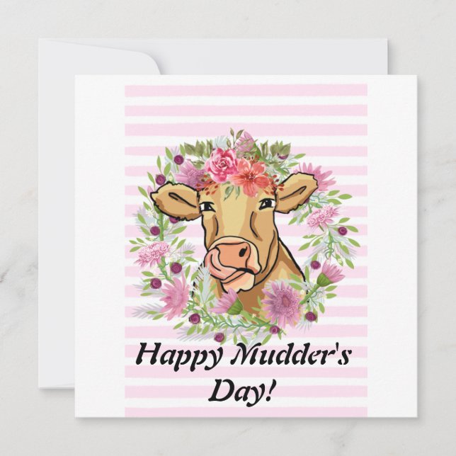Mother's Day Cute Funny Cow Custom floral Card (Front)