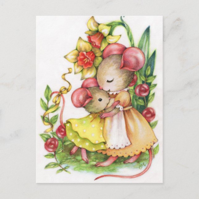 Mother's Day Cute Hug Mouse Mice Postcard (Front)