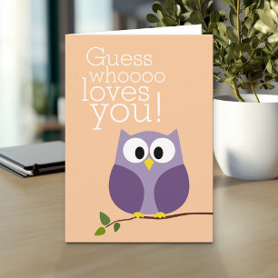 Mothers Day - Cute Owl Guess Who Loves You purple Card