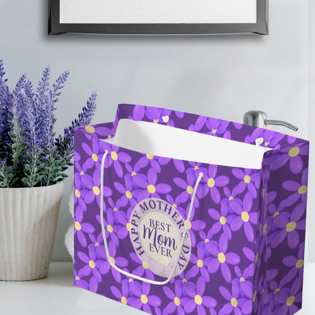 Mother's Day Cute Purple Flowers Large Gift Bag (Happy Mother's Day to the Best Mom Ever!)