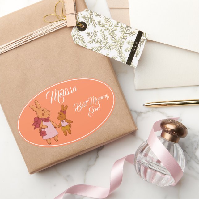 Mother's Day Cute Rabbit.  Oval Sticker (Gifting)