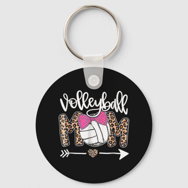 Mother's Day Cute Volleyball Mum Leopard Fun Ball  Key Ring (Front)