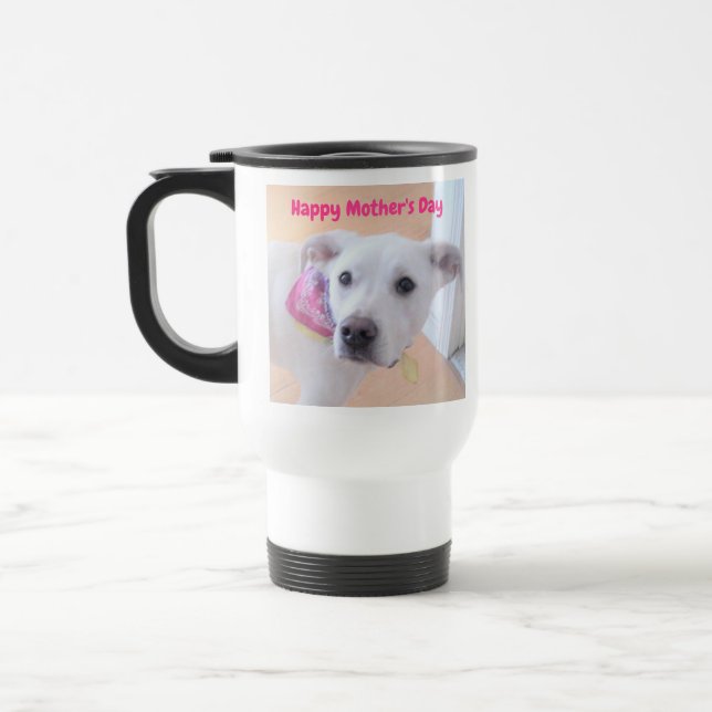 Mother's Day Cute White Puppy Dog With Sweet Face Travel Mug (Left)