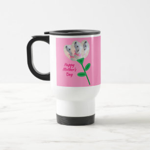 Mother's Day CutePuppy Dog Flower Pink 3 Photo Travel Mug