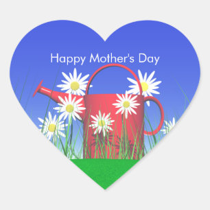 Mothers Day Daisies and Watering Can Heart Sticker