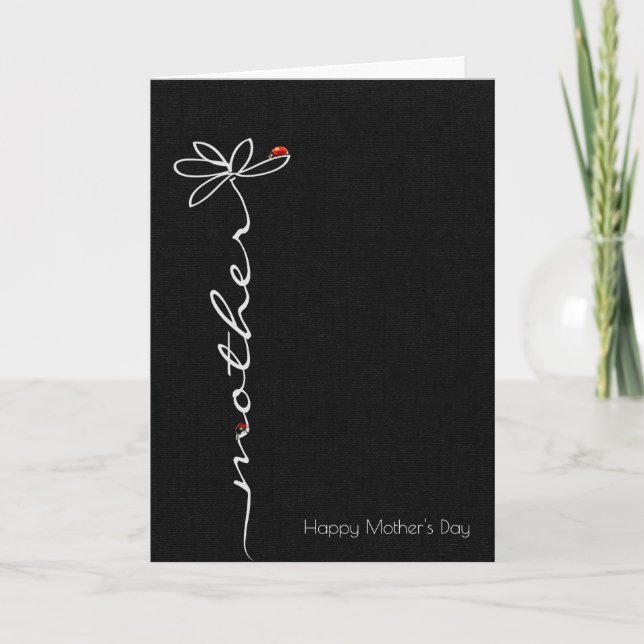 Mother's Day daisy and ladybugs on black Card (Front)