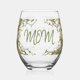 Mother's Day Daisy Wreath Design Stemless Wine Glass