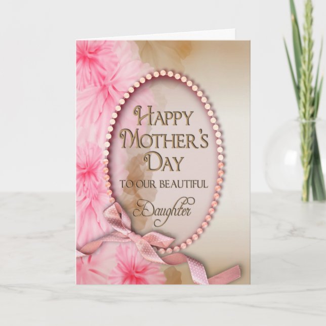 Mother's Day - Daughter - Delicate and Pink Floral Card (Front)