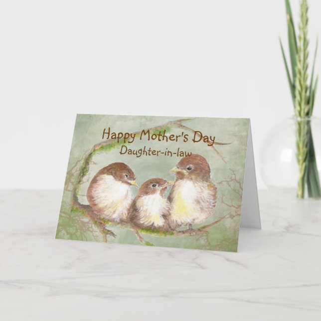 Mother's Day Daughter-in-law  Sparrow Bird Family Card (Front)