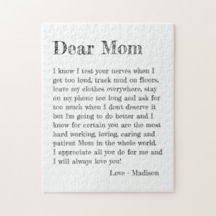 Mothers Day Dear Mom Letter Typography Jigsaw Puzzle