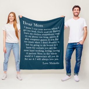 Mothers Day Dear Mum Letter Personalised Fleece Blanket