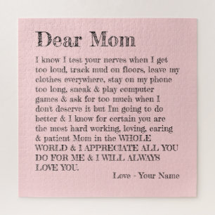 Mothers Day Dear Mum Letter Pink Typography Jigsaw Puzzle