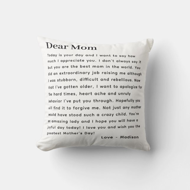 Mothers Day Dear Mum Letter Typography Custom Cushion (Front)