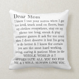 Mother's Day Dear Mum Typography Letter Pillow