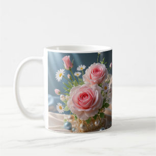 Mothers day Delicate pink roses and white daisies Coffee Mug