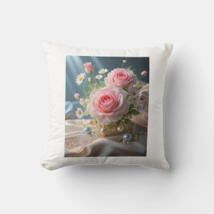 Mothers day Delicate pink roses and white daisies Cushion