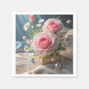 Mothers day Delicate pink roses and white daisies Napkin