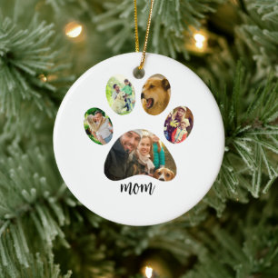 Mothers Day Dog mum 5 Paw Print Photo Collage Ceramic Tree Decoration