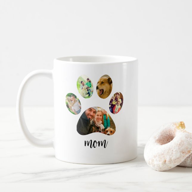 Mothers Day Dog mum | 5 Paw Print Photo Collage Coffee Mug (With Donut)