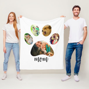 Mothers Day Dog mum 5 Paw Print Photo Collage Fleece Blanket