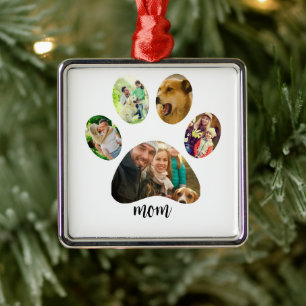 Mothers Day Dog mum 5 Paw Print Photo Collage Metal Tree Decoration