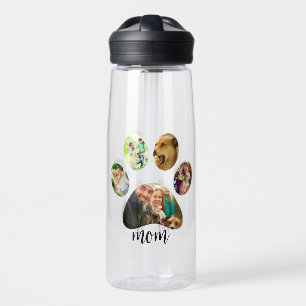 Mothers Day Dog mum   5 Paw Print Photo Collage Water Bottle
