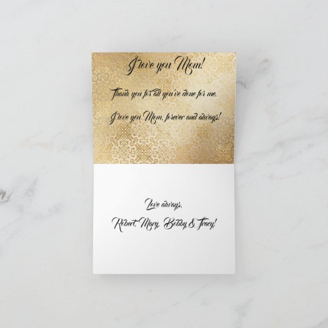 Mother's Day Elegant Gold Custom  Holiday Card (Inside)