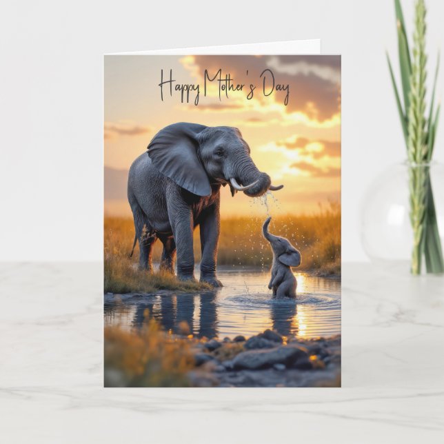 Mother's Day Elephant With Baby Card (Front)