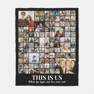 Mother's Day Family Kid Photo Collage 100 Pictures Fleece Blanket