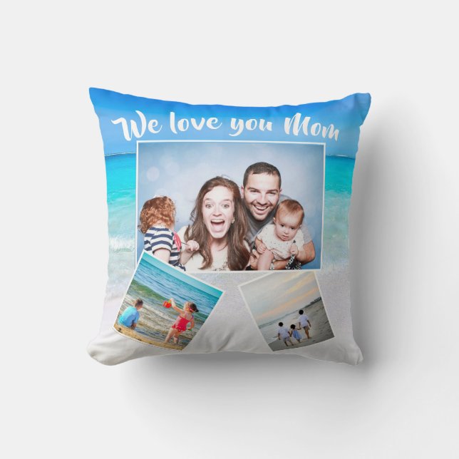 Mothers Day Family Photo Scattered Beach Theme Cushion (Front)