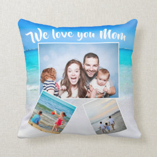Mothers Day Family Photo Scattered Beach Theme Cushion