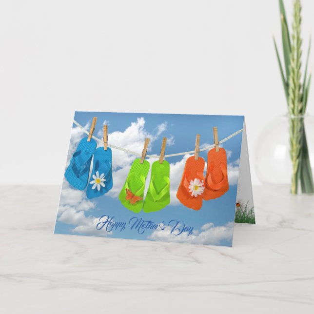Mother's Day flip flops on clotheline Card (Front)