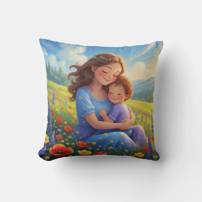 Mothers Day Floral Beautiful Cartoon  Cushion (Front)