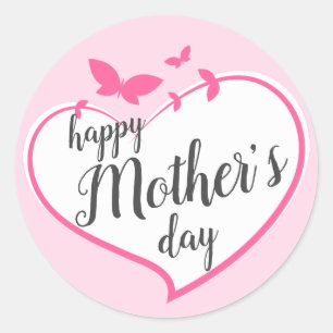 Mother's Day Floral Butterfly Pink Classic Round Sticker