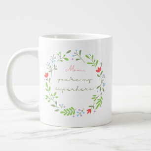 Mother's day floral green superhero mum large coffee mug