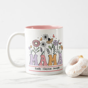 Mother's Day Floral Mama Personalied Name Two-Tone Coffee Mug