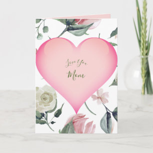 Mothers Day Floral Modern Pink Heart Personal Card