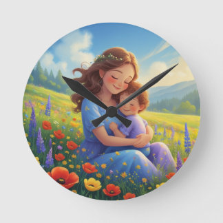 Mothers Day Floral Sweet And Cute Customisable Round Clock
