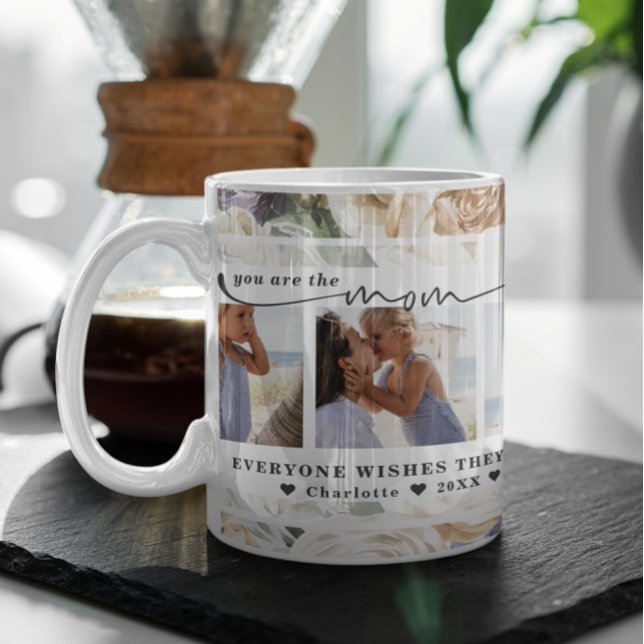 Mother's Day | Floral Three Photo Collage Coffee Mug (Creator Uploaded)