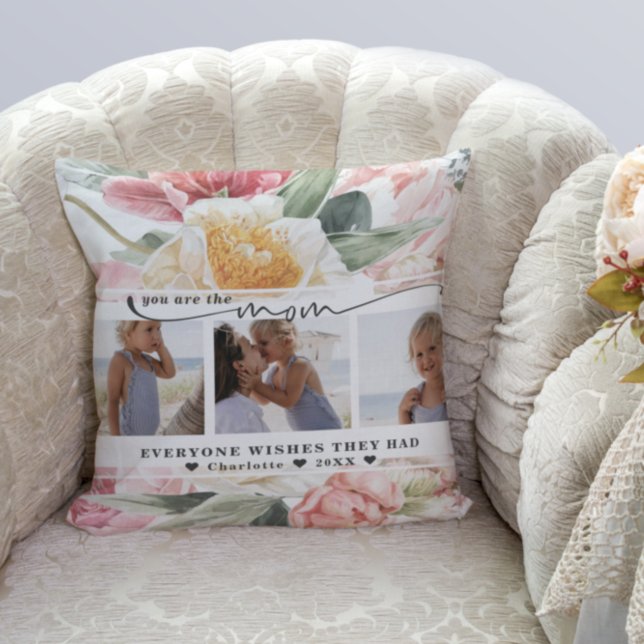 Mother's Day | Floral Three Photo Collage Cushion (Creator Uploaded)