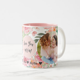 Mother's Day   Floral Three Photo Collage  Two-Tone Coffee Mug