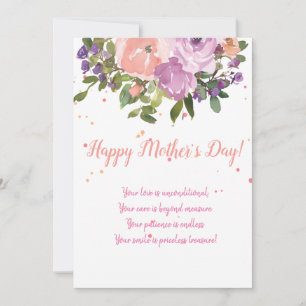 Mother's Day floral watercolor pink bouquet poem  Holiday Card