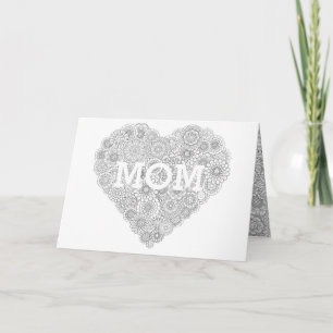 Mother's Day Flower Heart Card: Adult Colouring Card