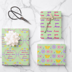 Mothers Day Flowers and Butterflies Custom Wrapping Paper Sheet