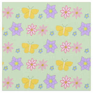 Mothers Day Flowers and Butterflies Patterned Fabric