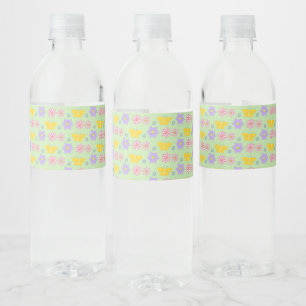 Mothers Day Flowers and Butterflies Patterned Water Bottle Label
